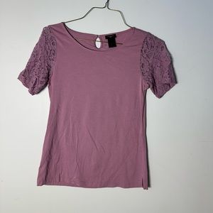 EUC Womens Ann Taylor Petite Small Purple Shirt Short Sleeve Lace Top S